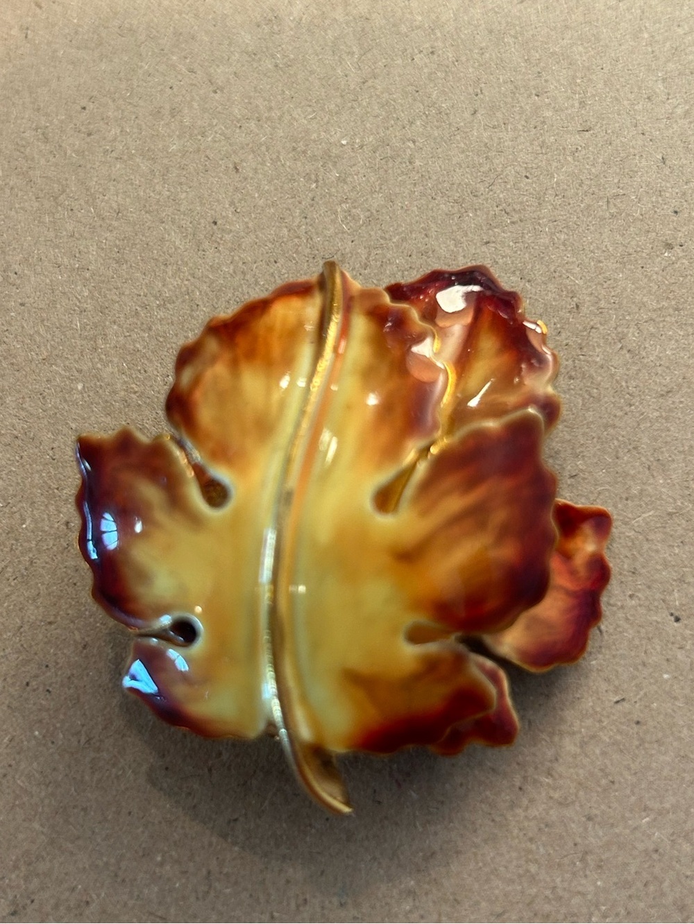 Vintage Sandor Co Enamel Double Leaf Brooch- Rare